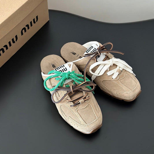 MIUxNEW 530 MULES SNEAKER IN BROWN ECRU SUEDE - 35