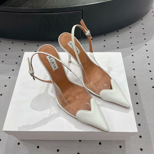 ALAIA HIGH 9 CM SLINGBACK IN WHITE PATENT CALFSKIN AND FILM - 35