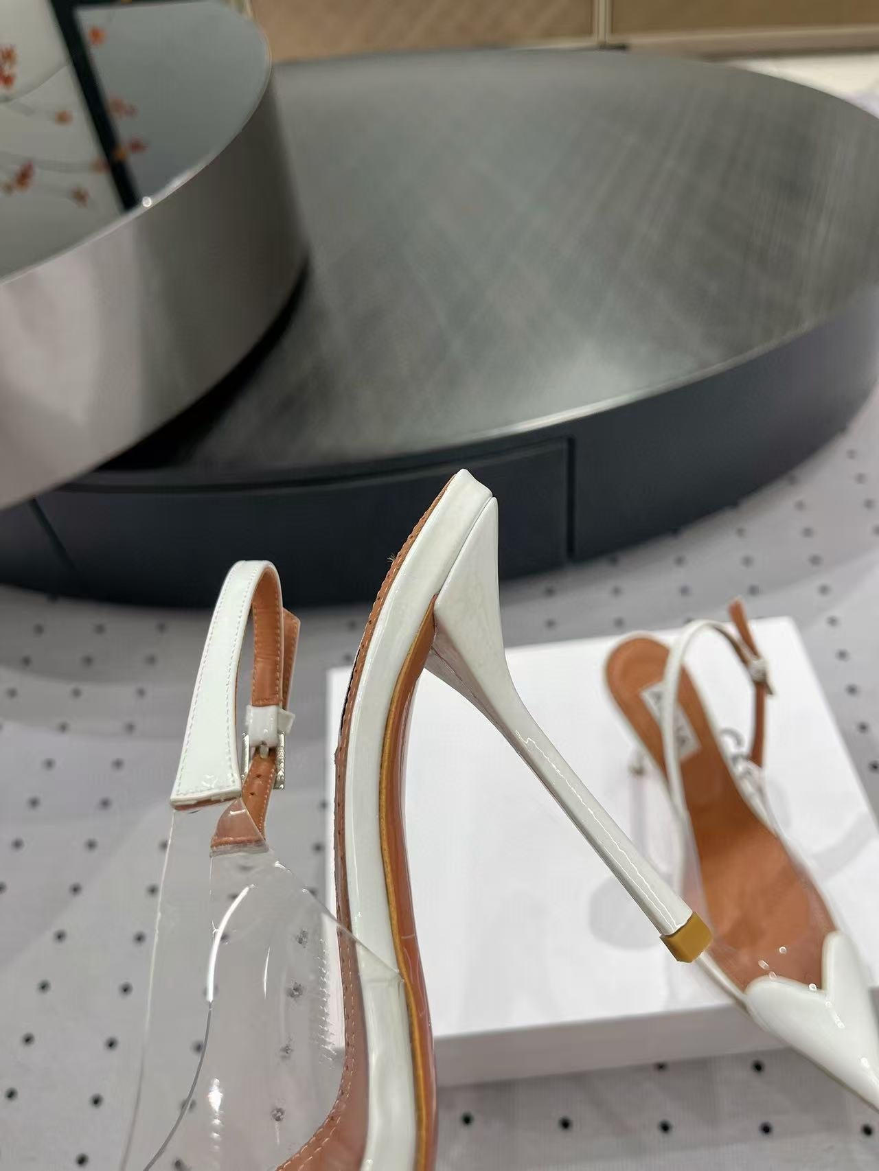 ALAIA HIGH 9 CM SLINGBACK IN WHITE PATENT CALFSKIN AND FILM - 35