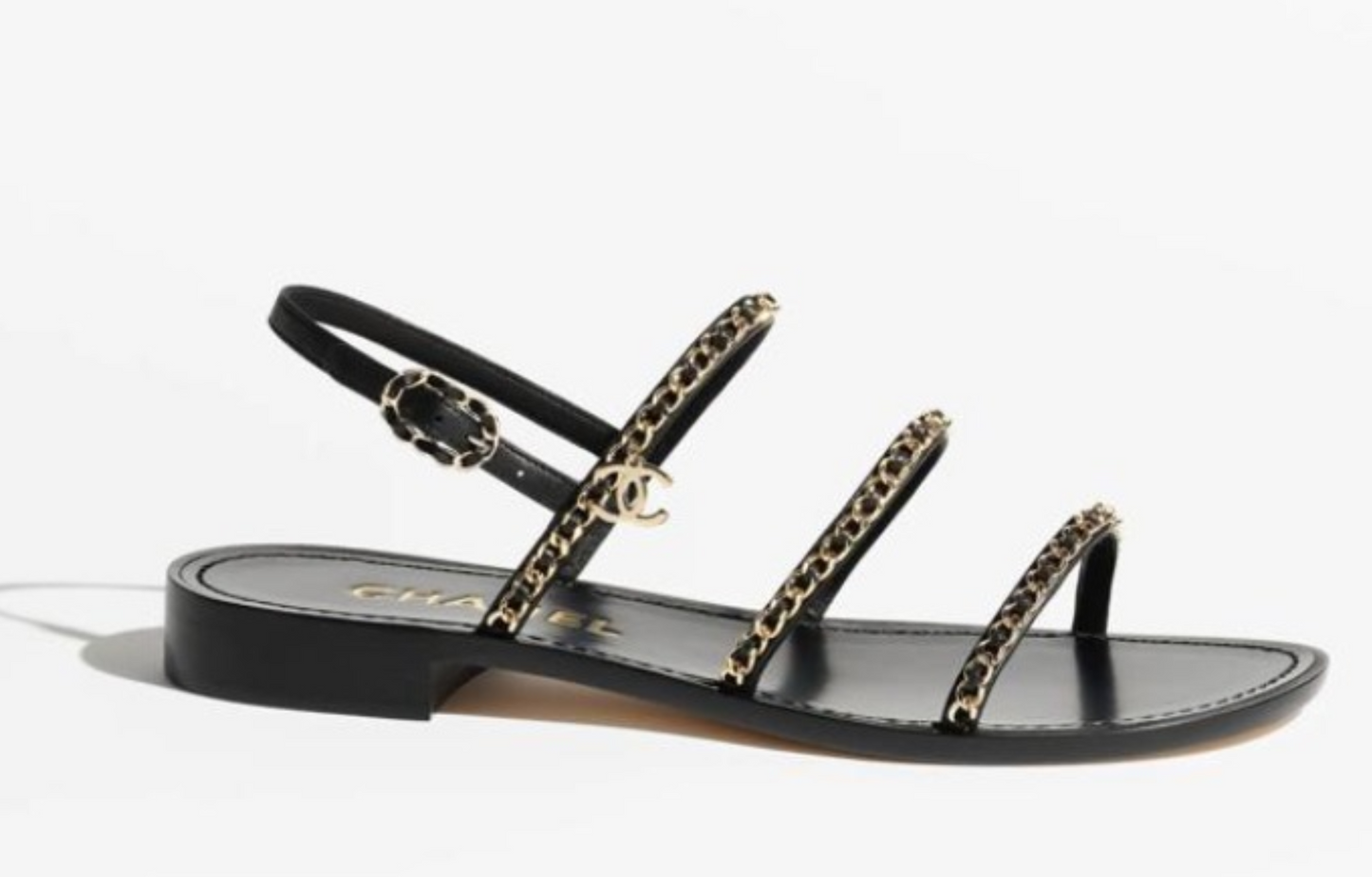 CC MESH FLAT SANDALS IN BLACK LAMBSKIN - 35
