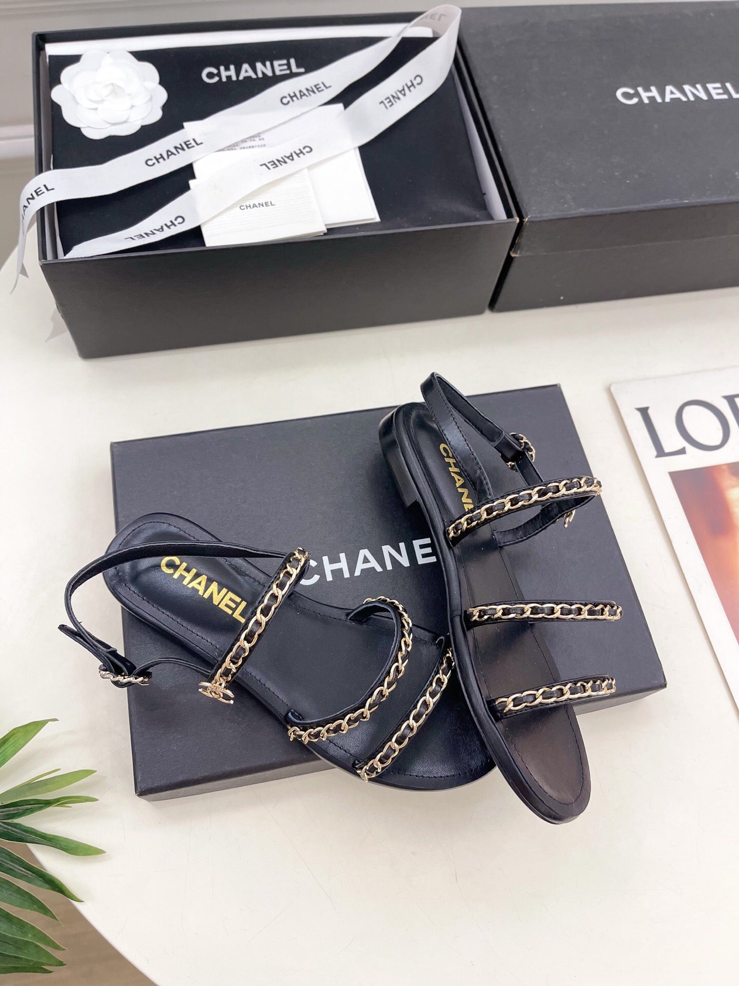 CC MESH FLAT SANDALS IN BLACK LAMBSKIN - 35