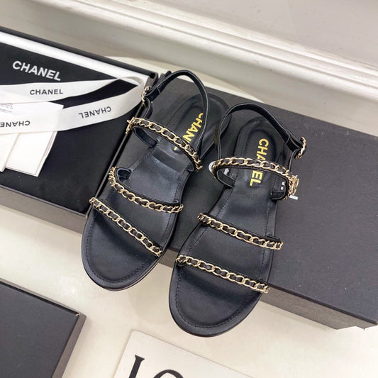 CC MESH FLAT SANDALS IN BLACK LAMBSKIN - 35