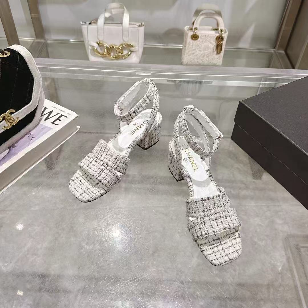 CC HIGH-HEELED SANDALS IN BLACK AND WHITE TWEED - 35