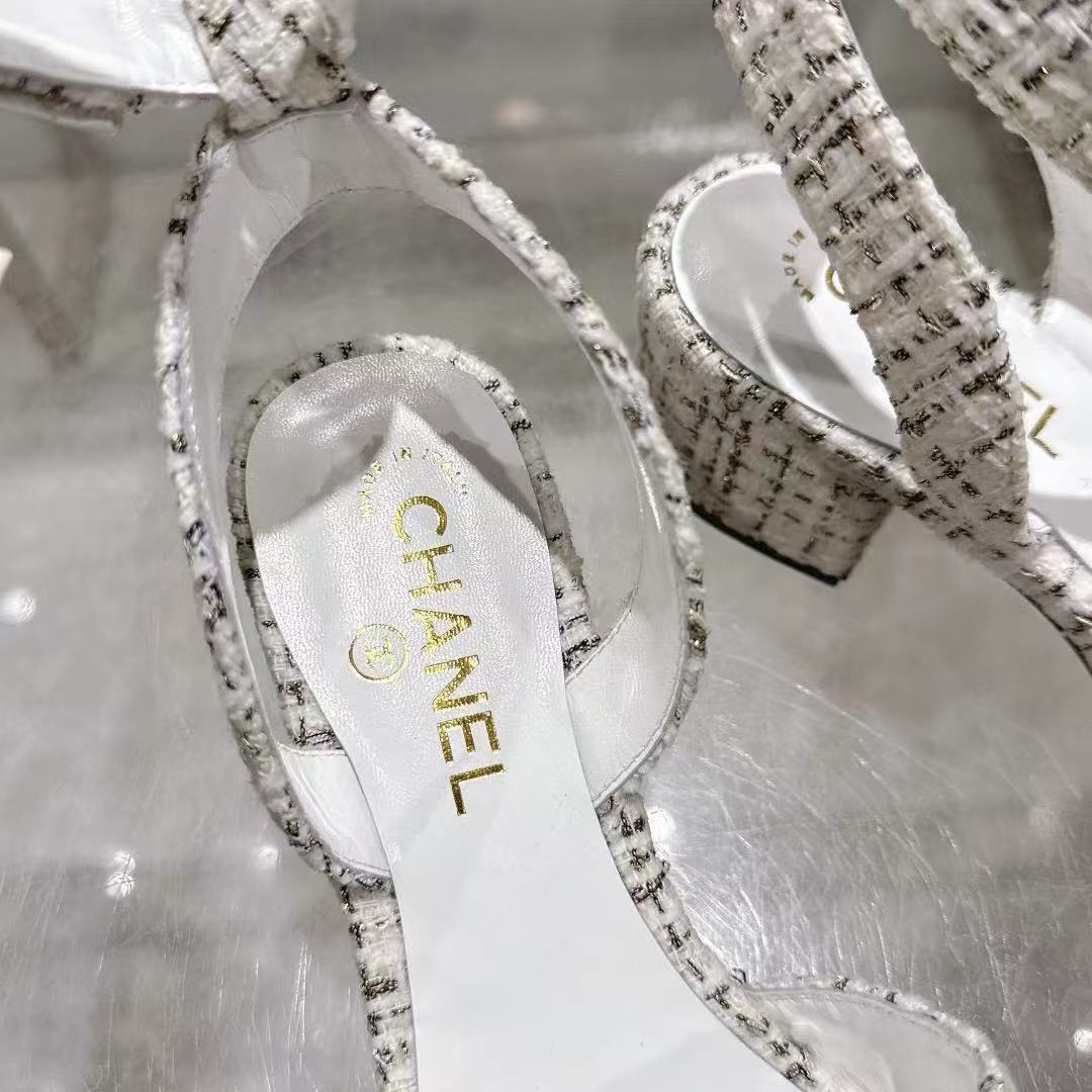 CC HIGH-HEELED SANDALS IN BLACK AND WHITE TWEED - 35