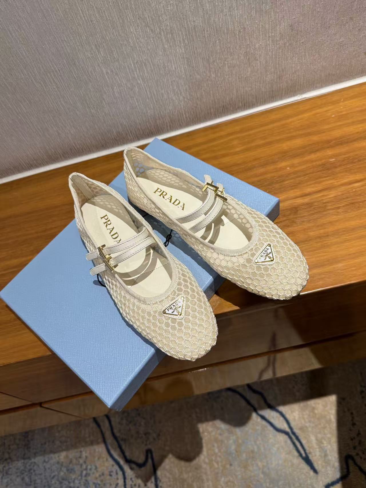 PRA BALLERINAS BALLET FLATS IN BEIGE MESH FABRIC - 35