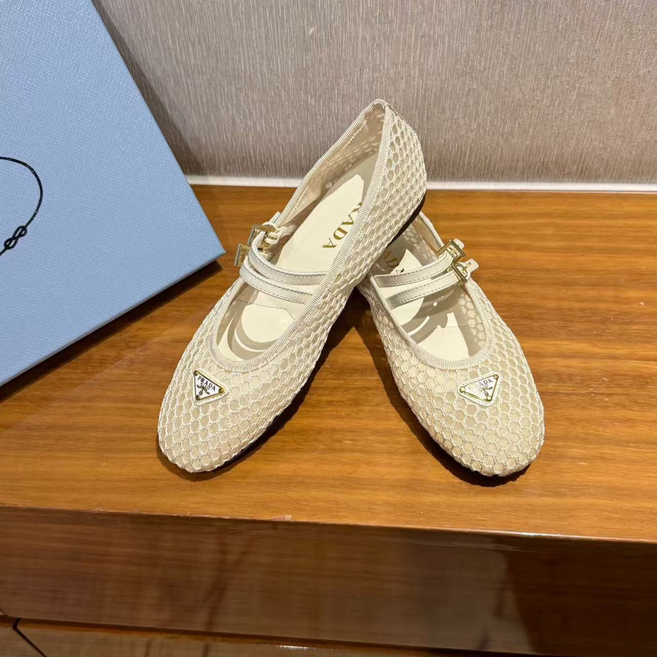 PRA BALLERINAS BALLET FLATS IN BEIGE MESH FABRIC - 35