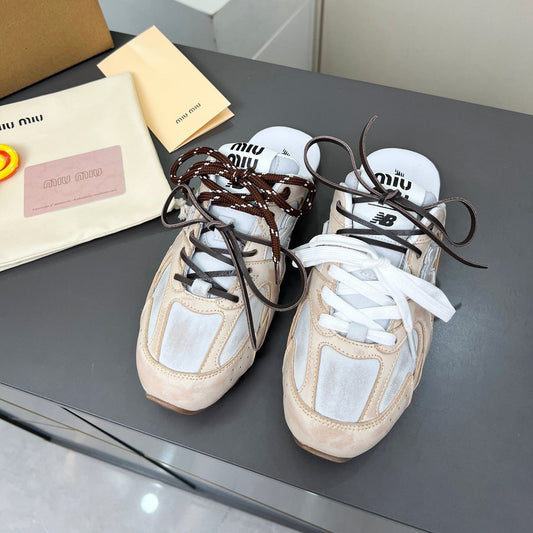 MIUxNEW 530 MULES SNEAKER IN LIGHT BROWN ECRU SUEDE - 35
