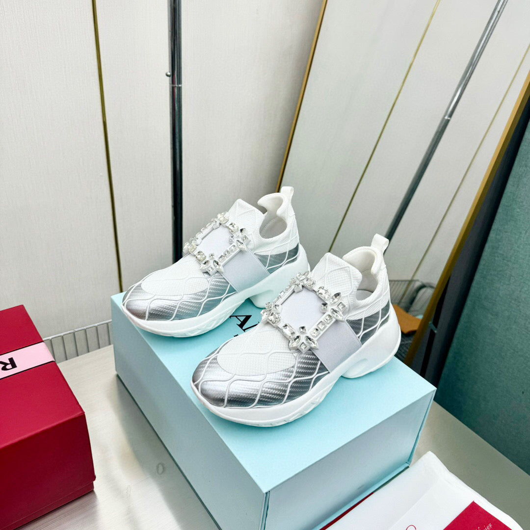VIV' RUN SNEAKERS IN WHITE MIX SILVER GREY FABRIC - 35