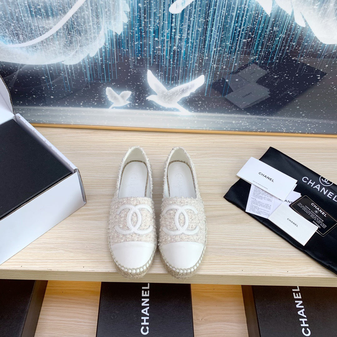 CC ESPADRILLES FLAT SHOES IN BEIGE TWEED AND LEATHER - 35