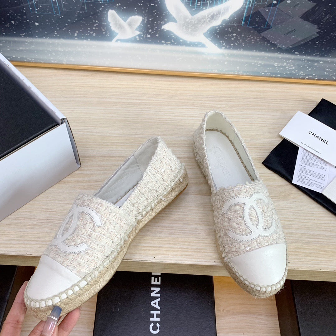 CC ESPADRILLES FLAT SHOES IN BEIGE TWEED AND LEATHER - 35