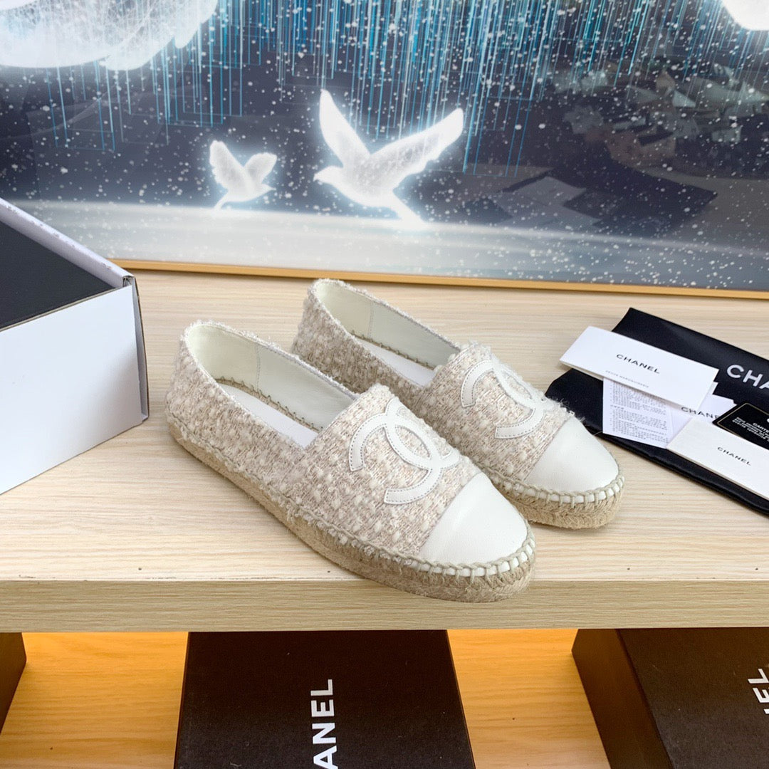 CC ESPADRILLES FLAT SHOES IN BEIGE TWEED AND LEATHER - 35