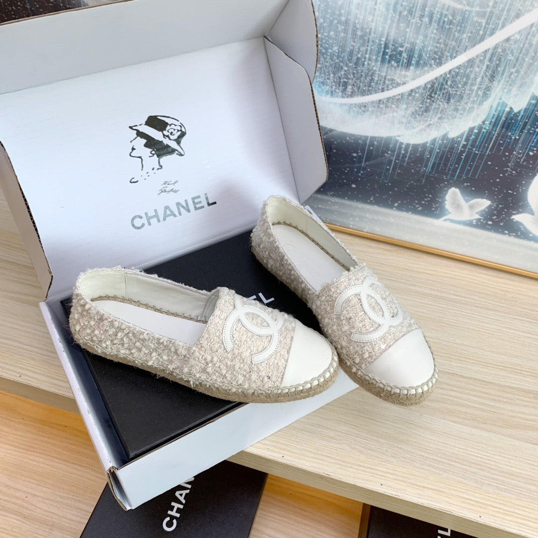 CC ESPADRILLES FLAT SHOES IN BEIGE TWEED AND LEATHER - 35
