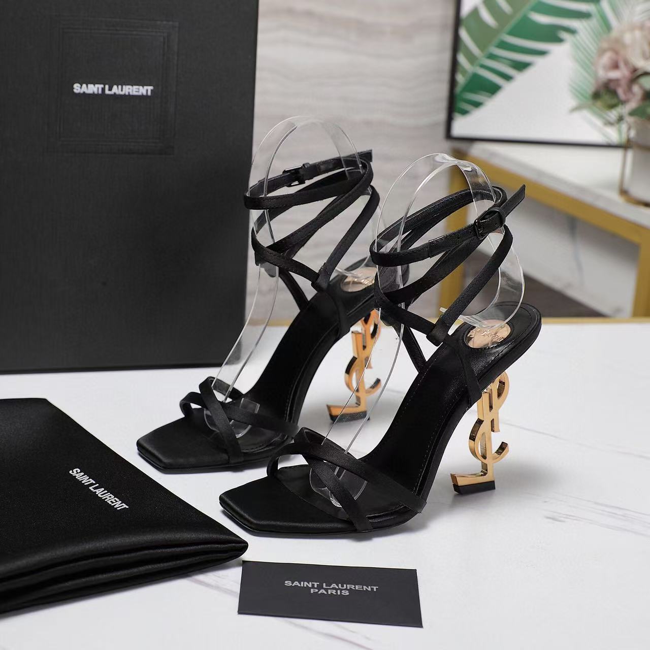 OPYUM SANDALS IN BLACK SATIN CREPE - 35