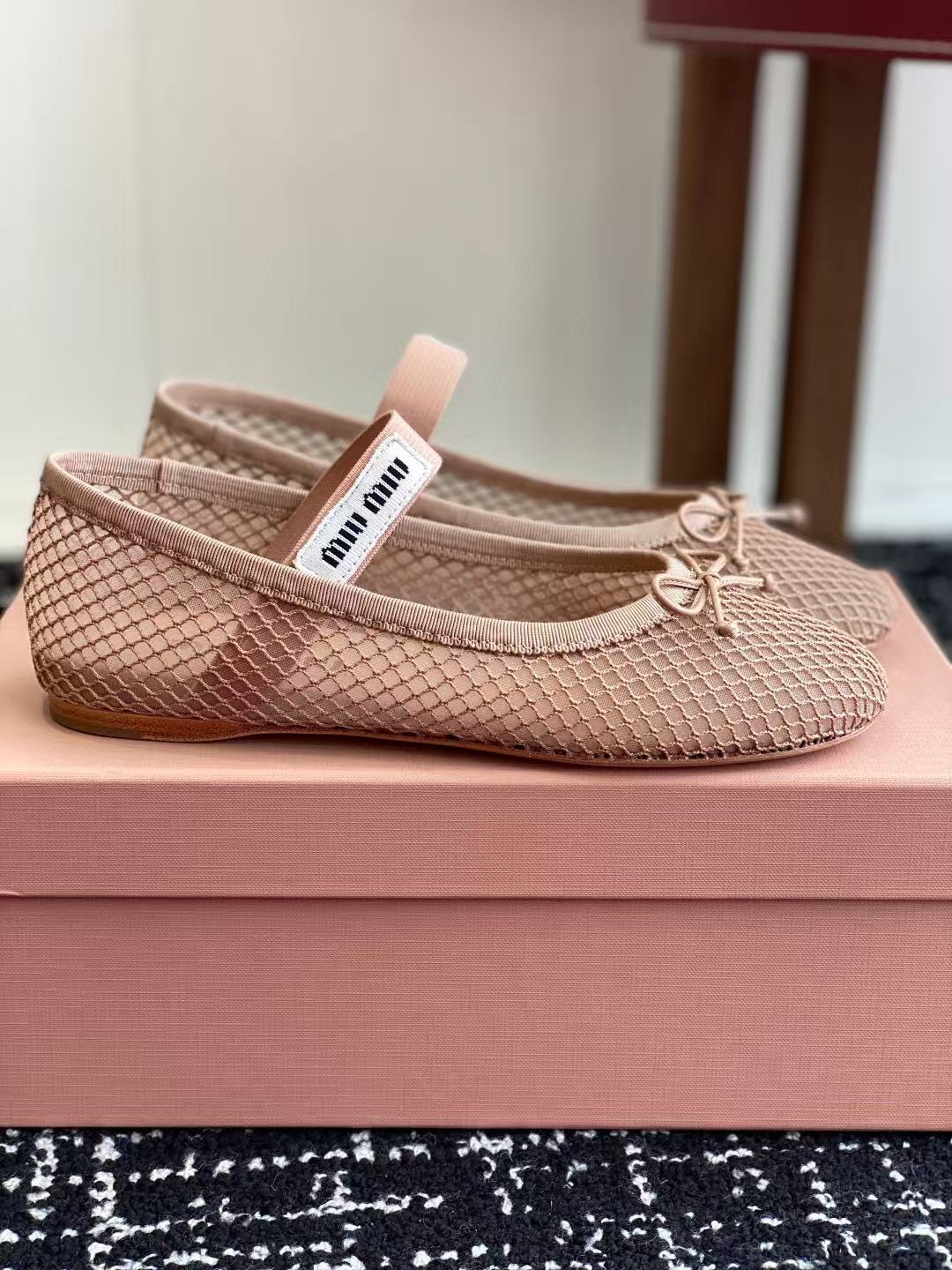 MM BALLET FLAT IN LIGHT PINK MESH - 35