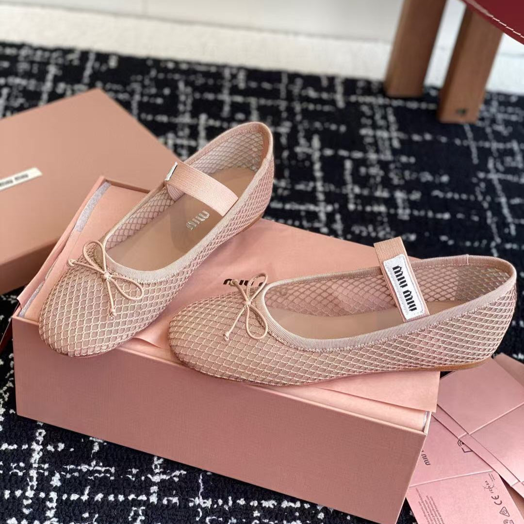 MM BALLET FLAT IN LIGHT PINK MESH - 35