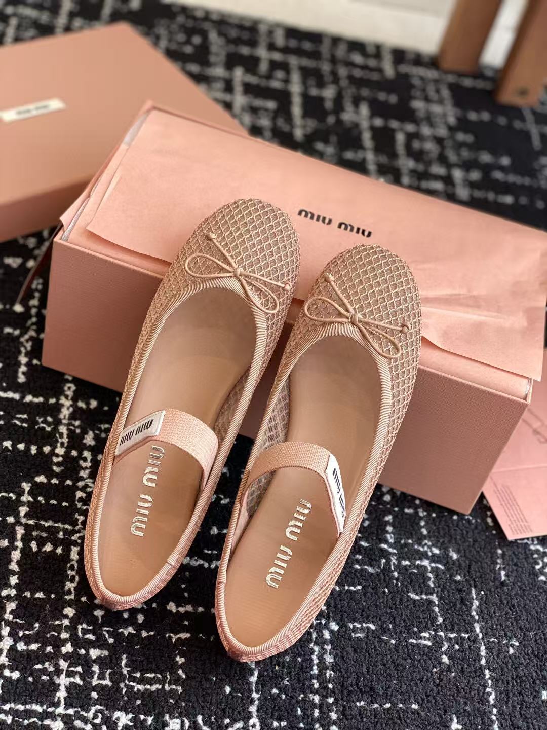 MM BALLET FLAT IN LIGHT PINK MESH - 35