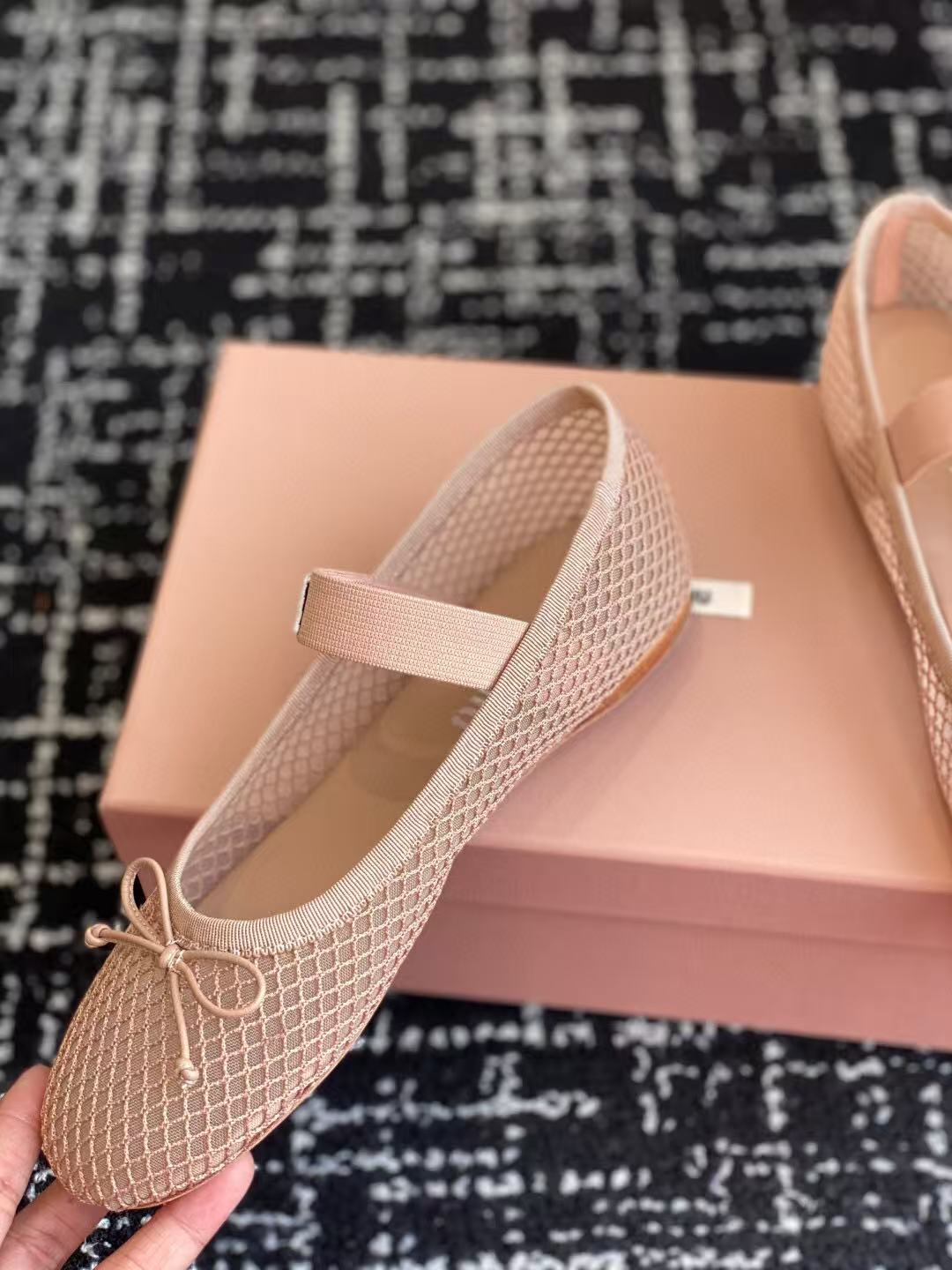 MM BALLET FLAT IN LIGHT PINK MESH - 35