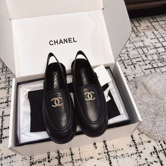 SLINGBACK LOAFER IN BLACK CALFSKIN AND SHEARLING - 35