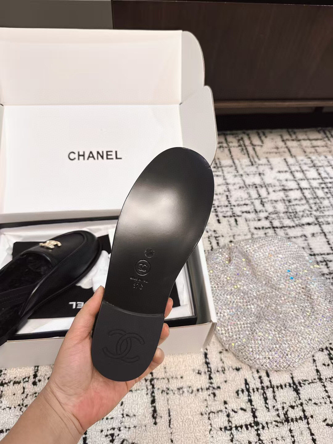 SLINGBACK LOAFER IN BLACK CALFSKIN AND SHEARLING - 35