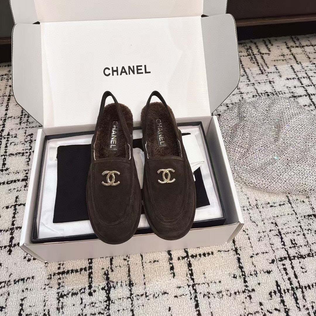 SLINGBACK LOAFER IN BROWN SUEDE AND SHEARLING - 35