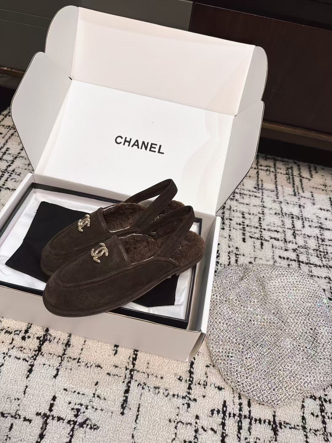 SLINGBACK LOAFER IN BROWN SUEDE AND SHEARLING - 35