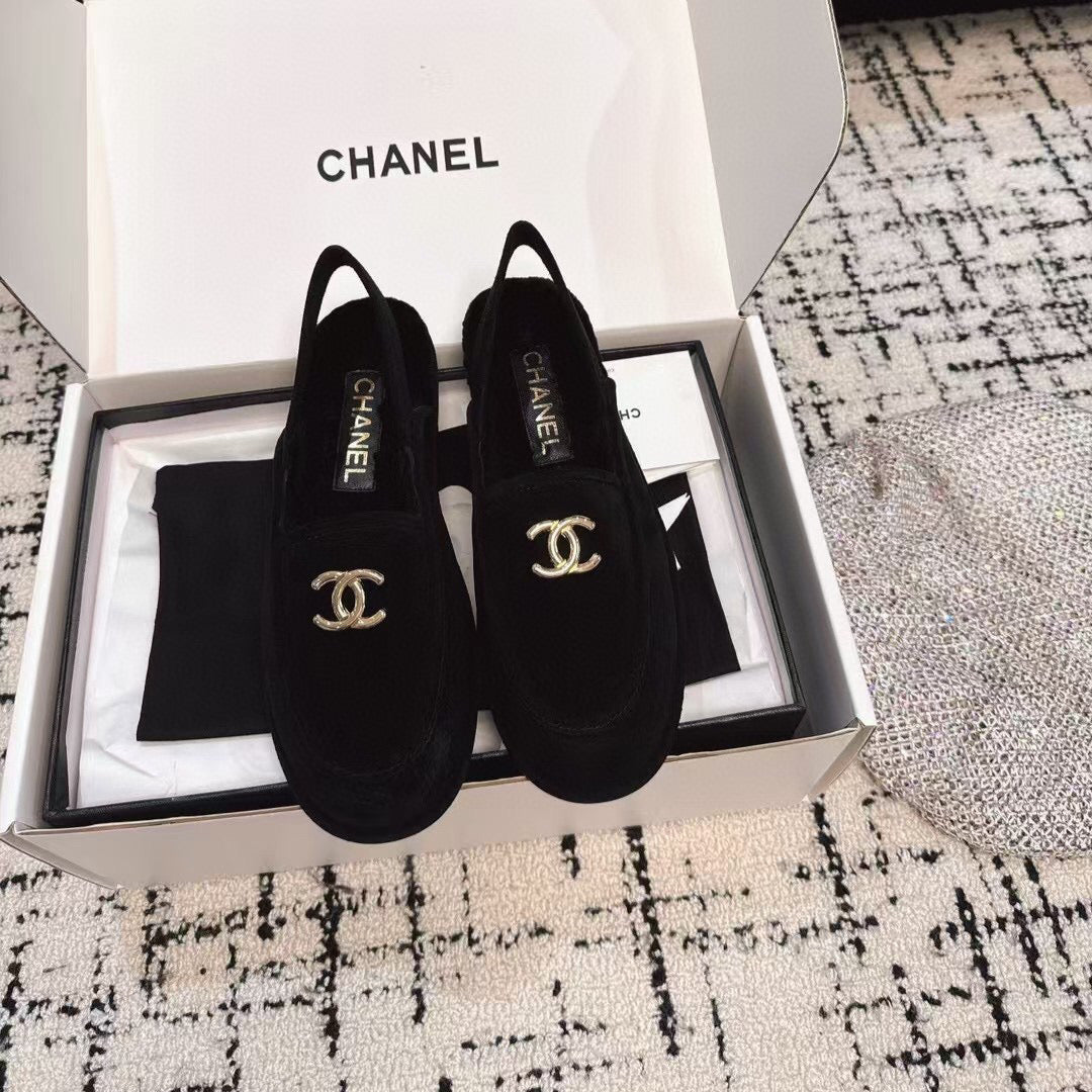 SLINGBACK LOAFER IN BLACK SUEDE AND SHEARLING - 35