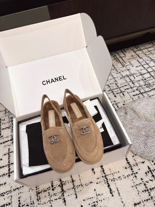 SLINGBACK LOAFER IN DARK BEIGE SUEDE AND SHEARLING - 35