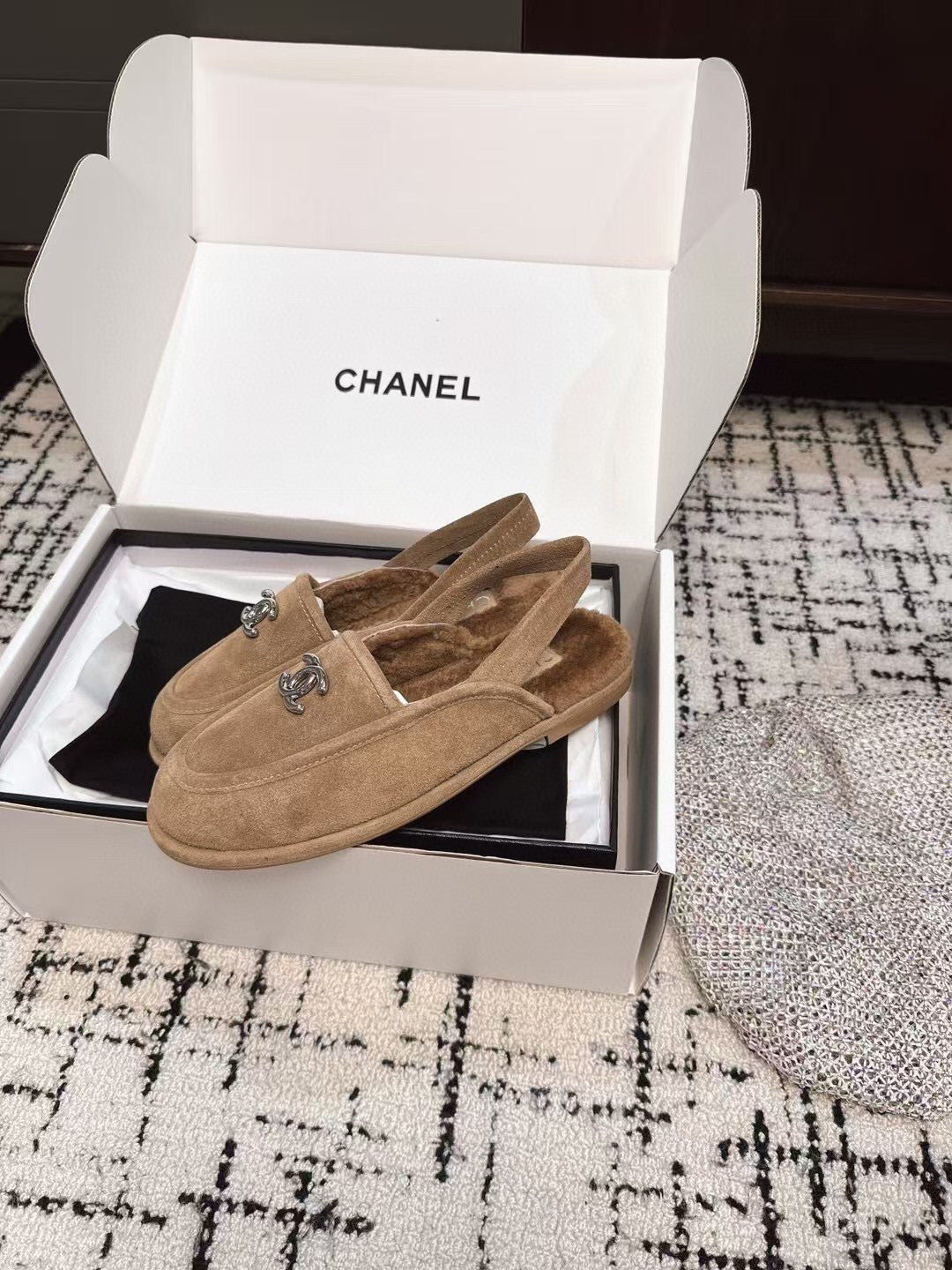 SLINGBACK LOAFER IN DARK BEIGE SUEDE AND SHEARLING - 35
