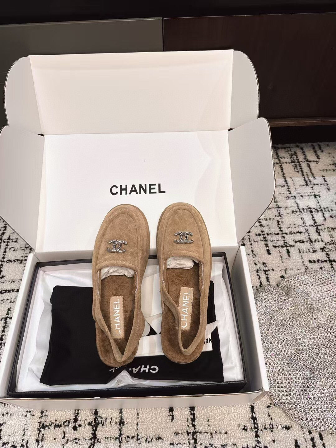 SLINGBACK LOAFER IN DARK BEIGE SUEDE AND SHEARLING - 35