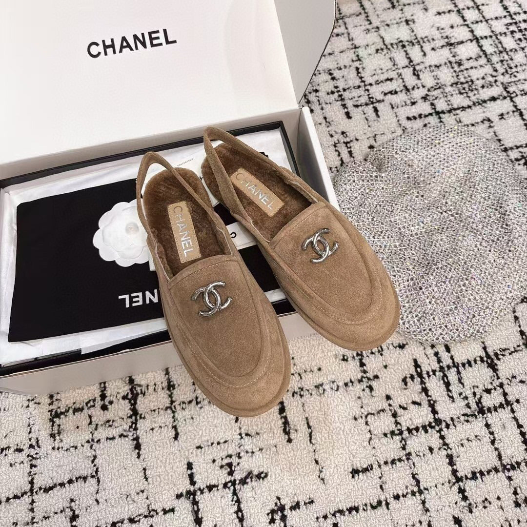 SLINGBACK LOAFER IN DARK BEIGE SUEDE AND SHEARLING - 35