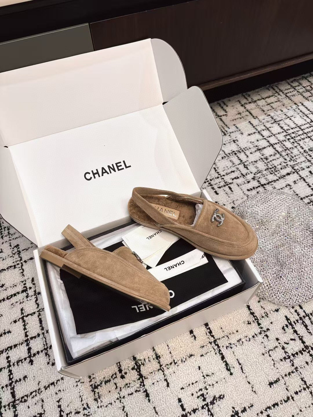 SLINGBACK LOAFER IN DARK BEIGE SUEDE AND SHEARLING - 35