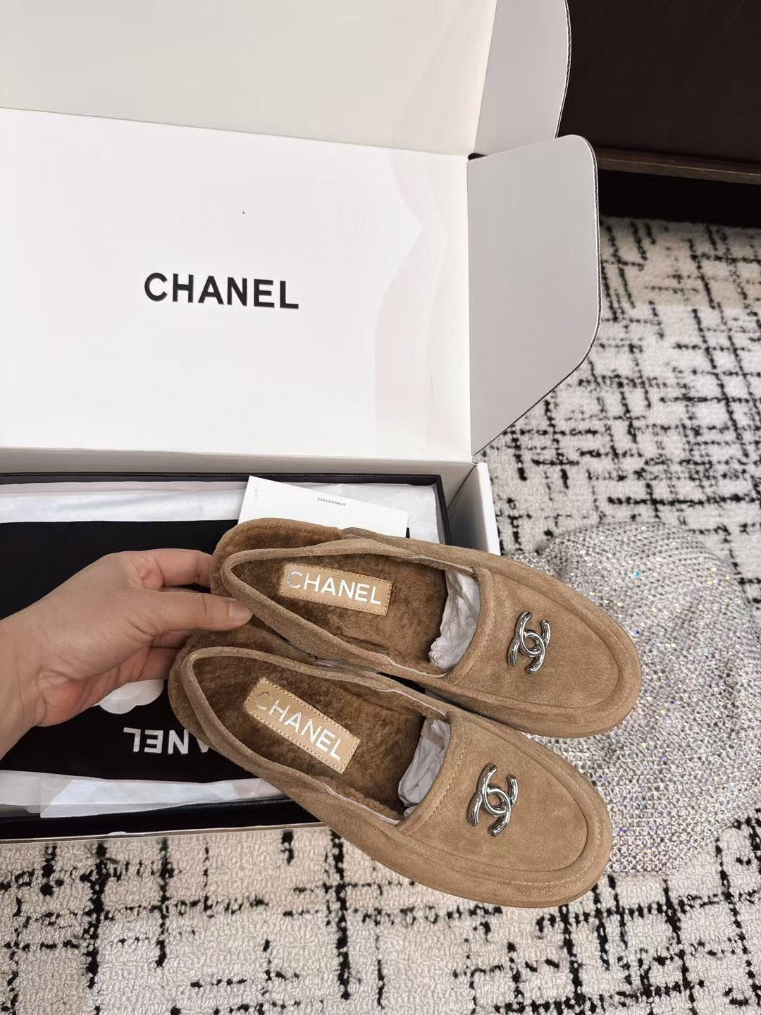 SLINGBACK LOAFER IN DARK BEIGE SUEDE AND SHEARLING - 35