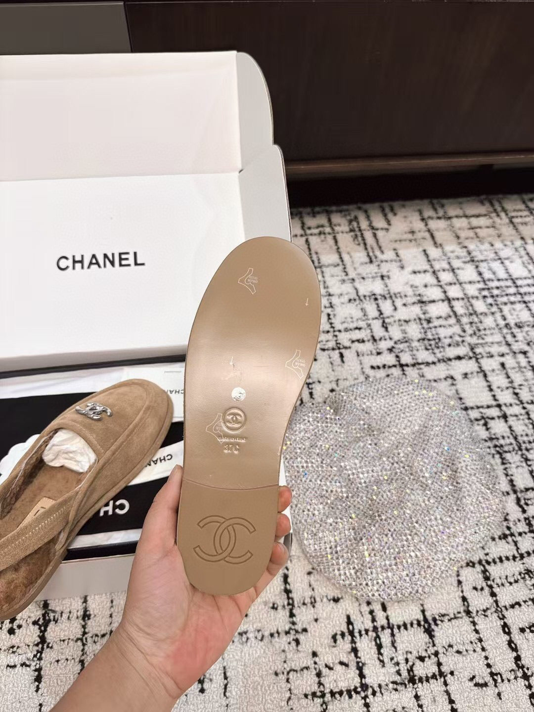 SLINGBACK LOAFER IN DARK BEIGE SUEDE AND SHEARLING - 35
