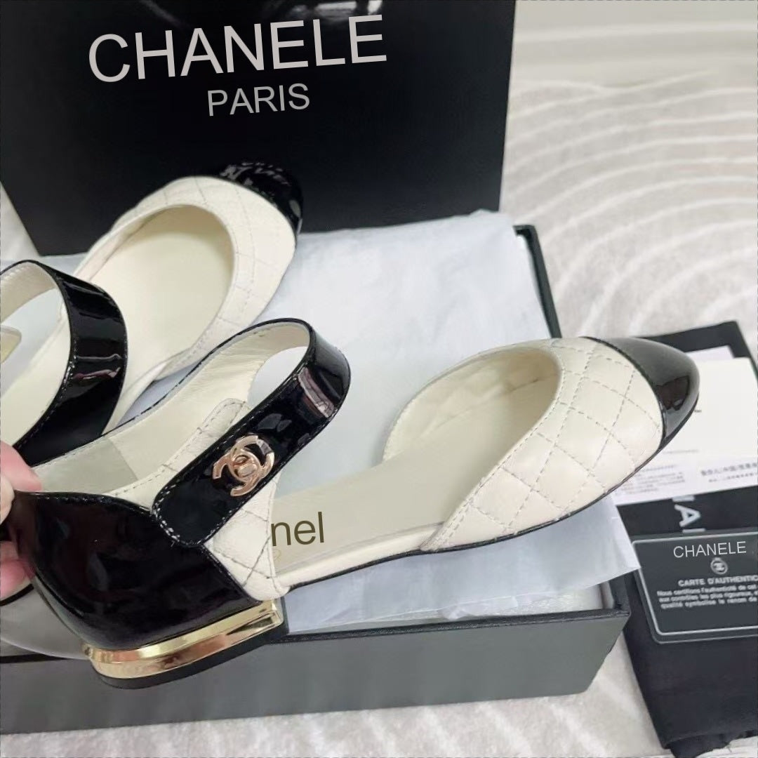 CC FLAT SANDAL IN WHITE MIX BLACK CALFSKIN - 36