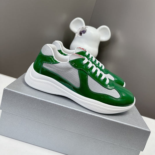 CHUNKY SOLE DESIGN SNEAKER IN GREEN AND WHITE MESH MIX LEATHER - 35