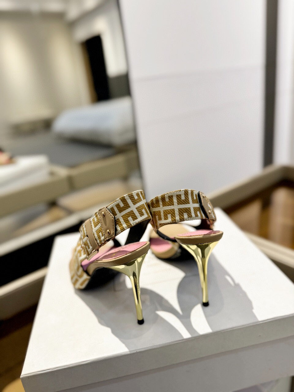 RUBY SANDALS IN BEIGE CALFSKIN AND PB LABYRINTH CANVAS - 36