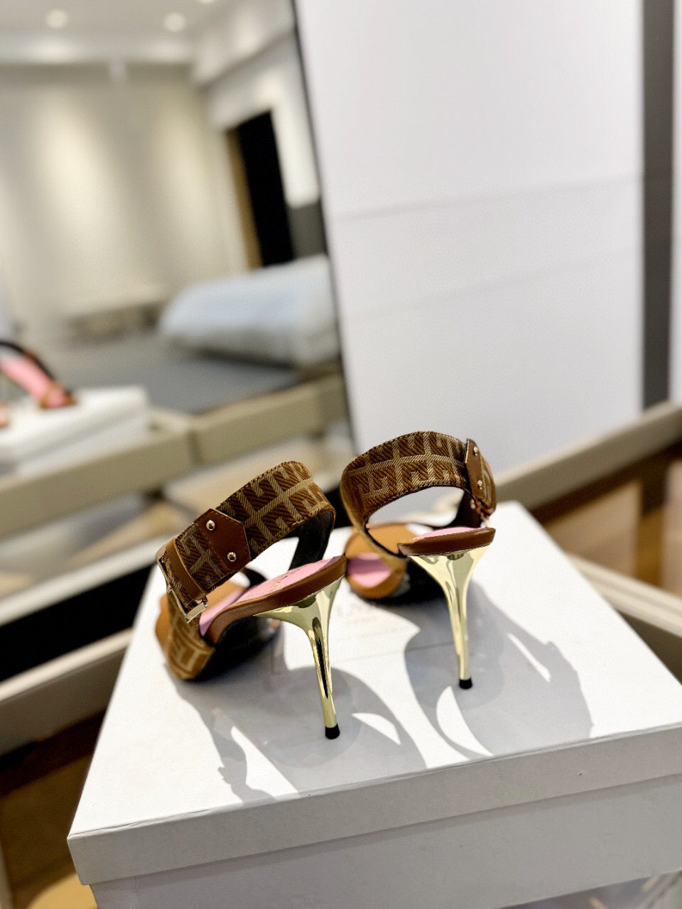 RUBY SANDALS IN BROWN CALFSKIN AND PB LABYRINTH CANVAS - 36