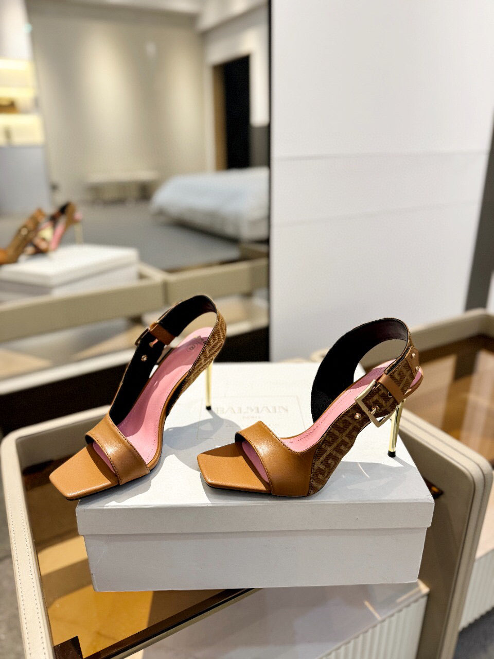 RUBY SANDALS IN BROWN CALFSKIN AND PB LABYRINTH CANVAS - 36
