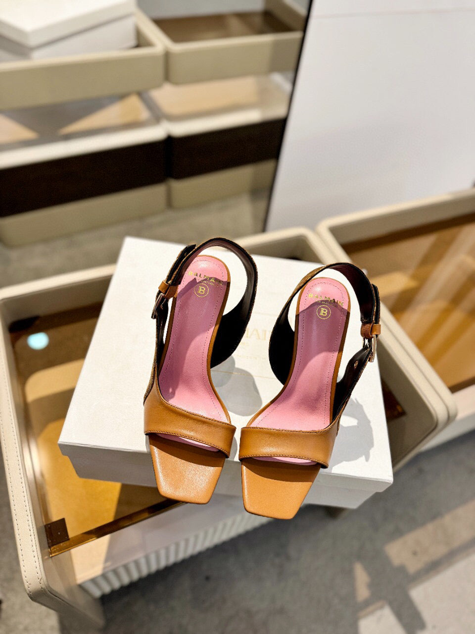 RUBY SANDALS IN BROWN CALFSKIN AND PB LABYRINTH CANVAS - 36