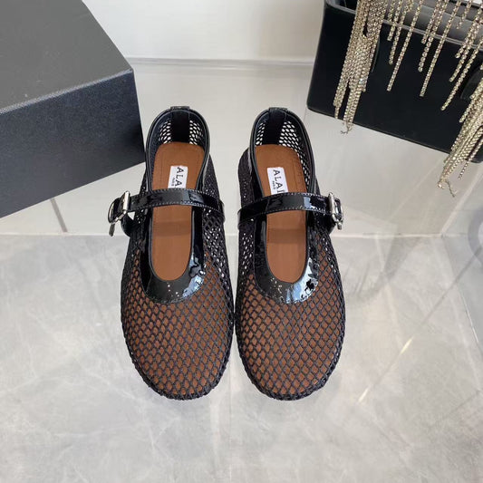 MARY JANE SHOES IN BLACK MESH AND LEATHER - 35