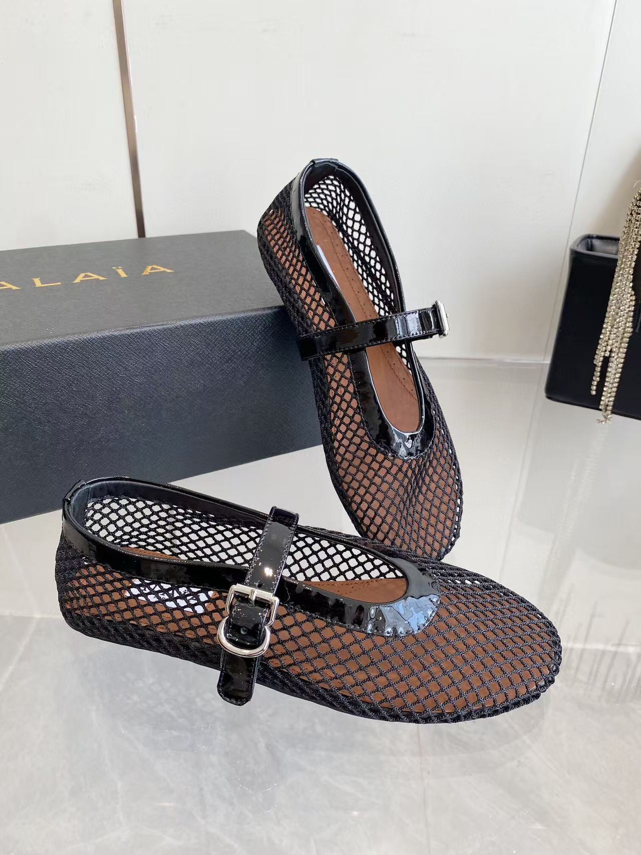 MARY JANE SHOES IN BLACK MESH AND LEATHER - 35