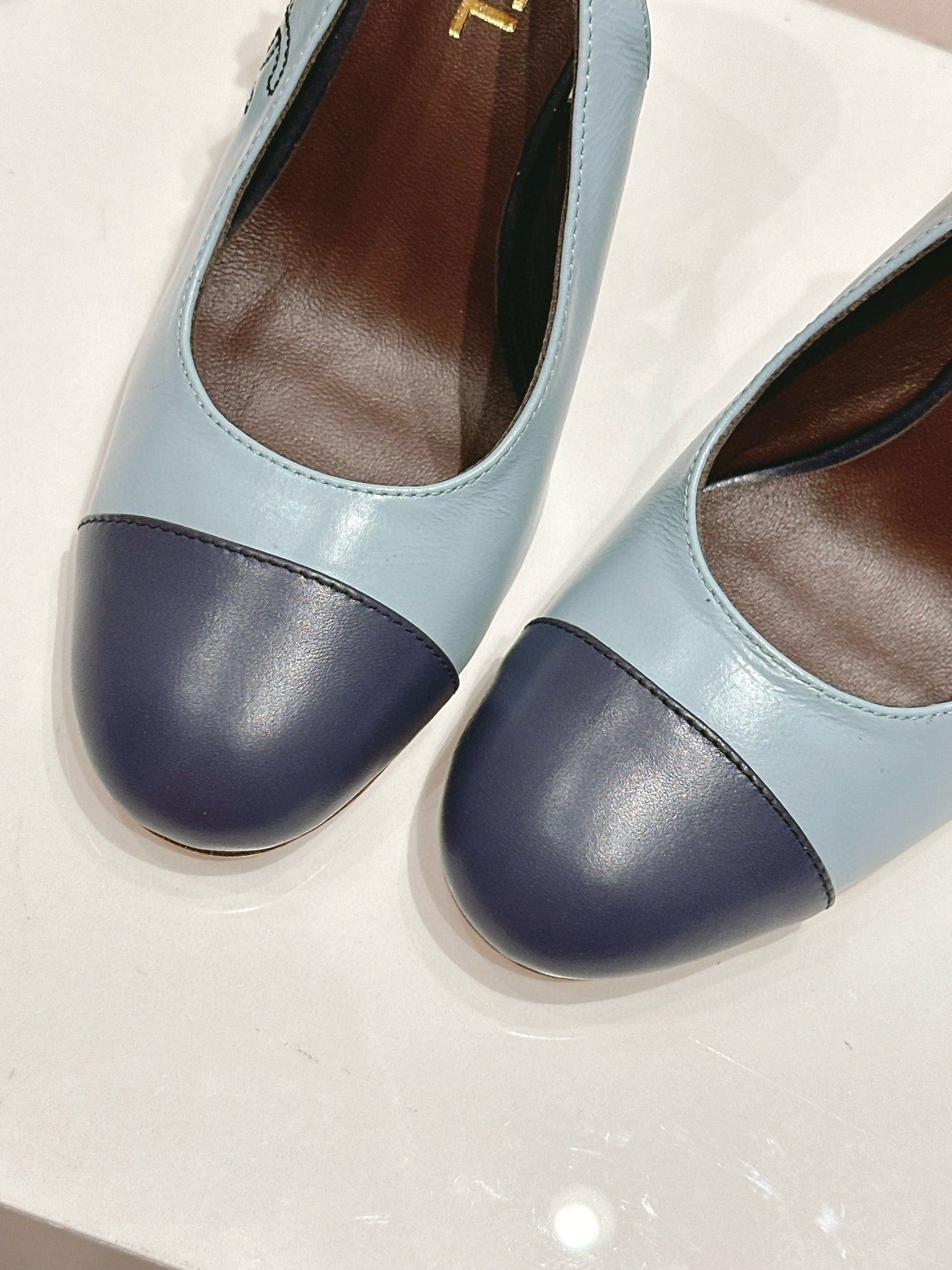 CC SLINGBACK PUMPS IN BLUE AND BLACK CALFSKIN - 35