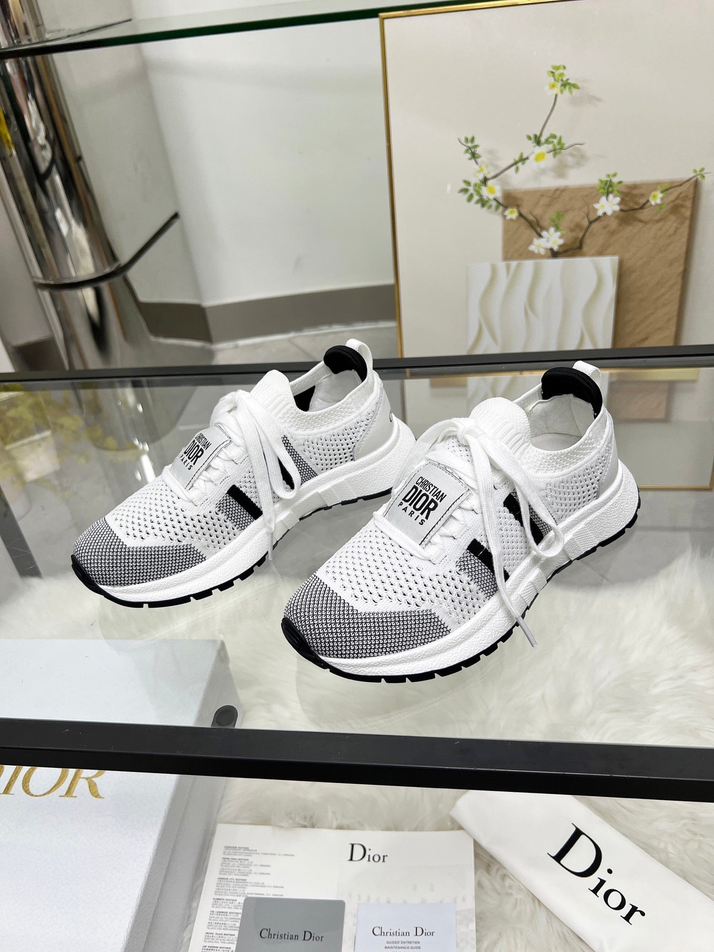 WALK'N'DIOR SNEAKERS IN WHITE AND BLACK MESH - 35