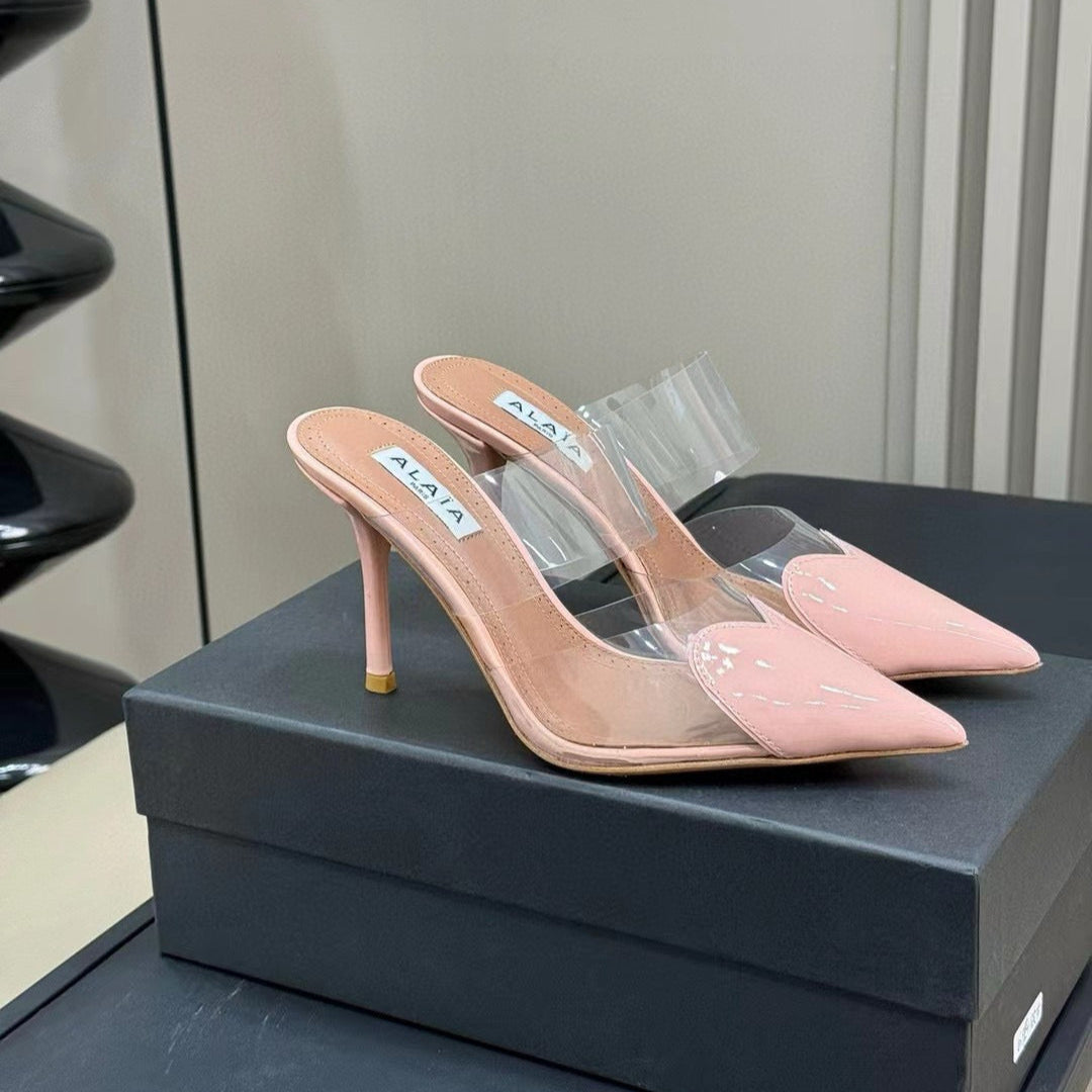 ALAIA HIGH MULES IN LIGHT PINK PATENT CALFSKIN AND FILM - 35
