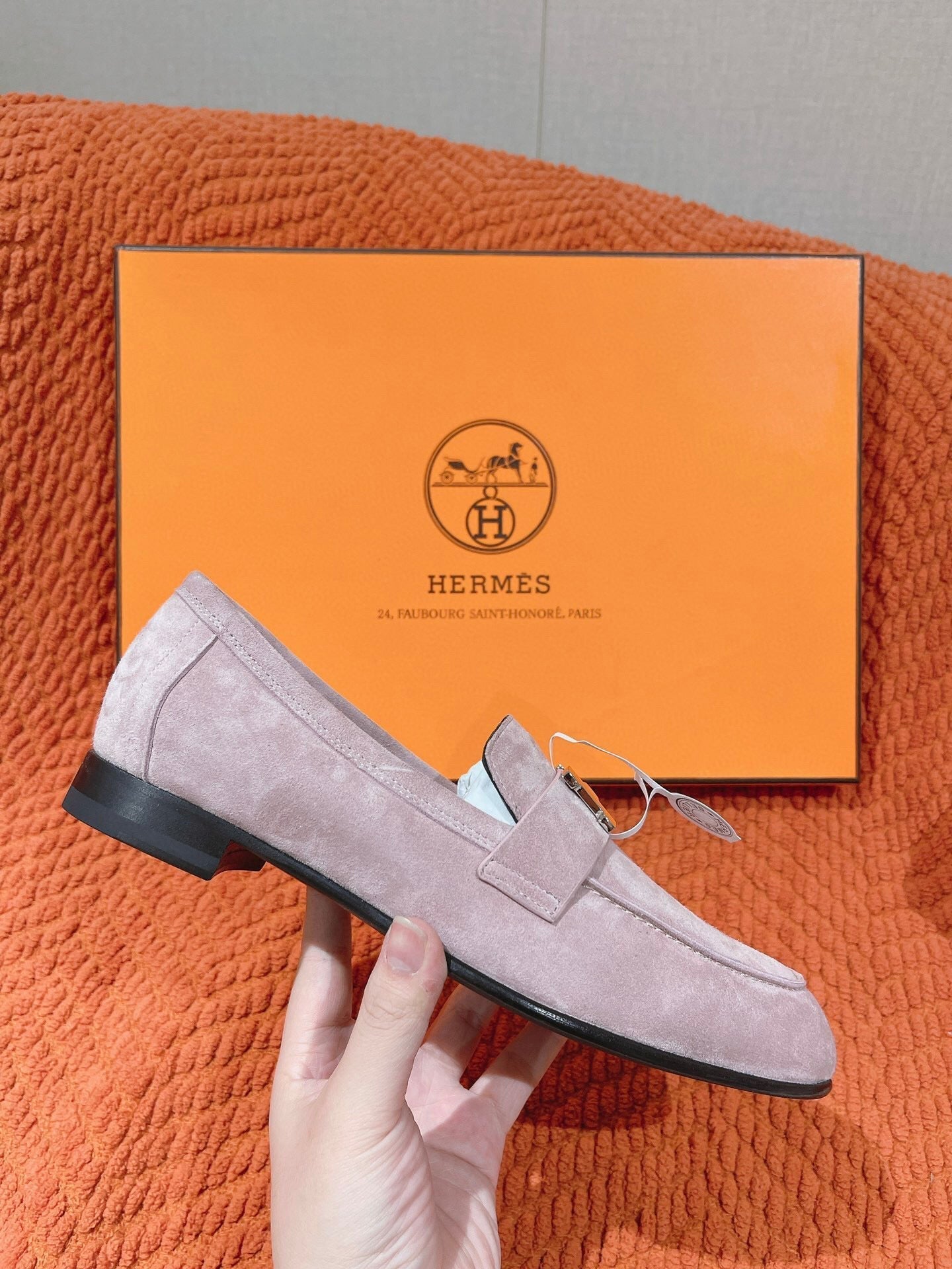 HM PARIS LOAFER IN PINK SUEDE SILVER HARDWARE - 34