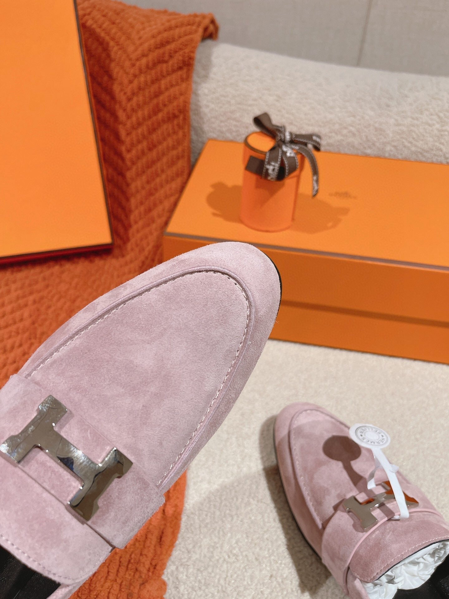 HM PARIS LOAFER IN PINK SUEDE SILVER HARDWARE - 34