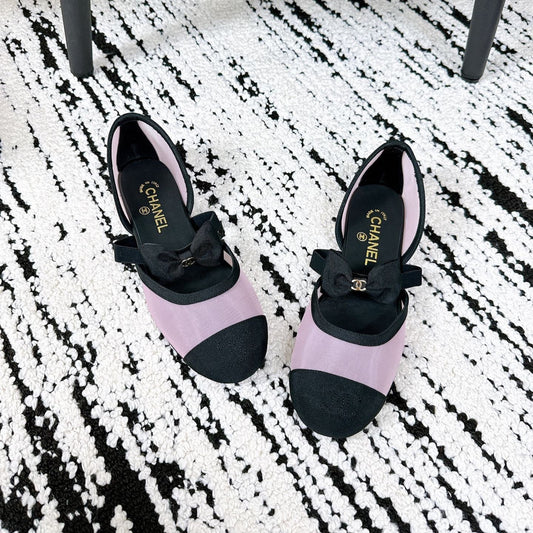 CC BOW BALLET FLATS IN PINK AND BLACK FABRIC - 34