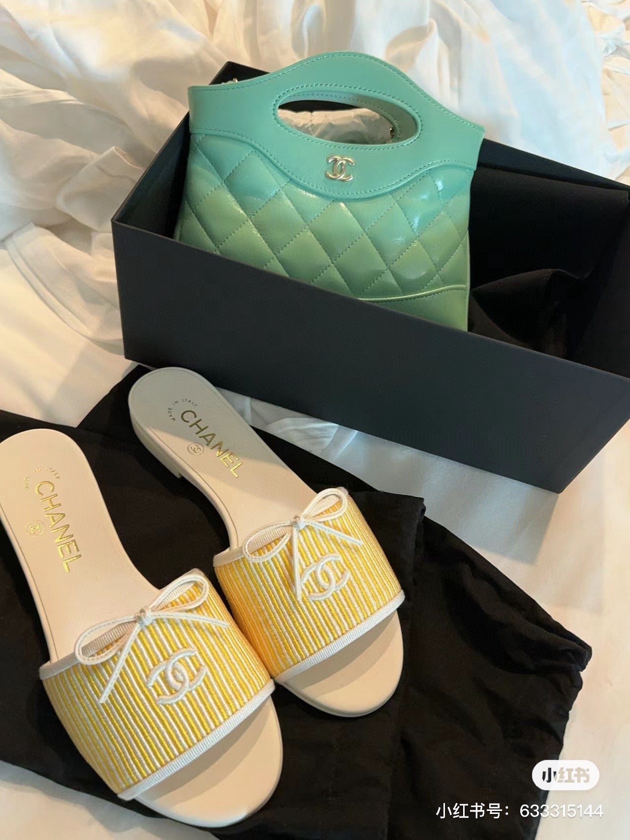 CC STRIPED SLIDE SANDALS IN YELLOW AND WHITE CANVAS - 35