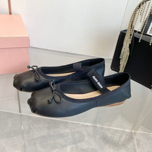 MM BOW BALLET FLATS IN BLACK CALFSKIN - 35