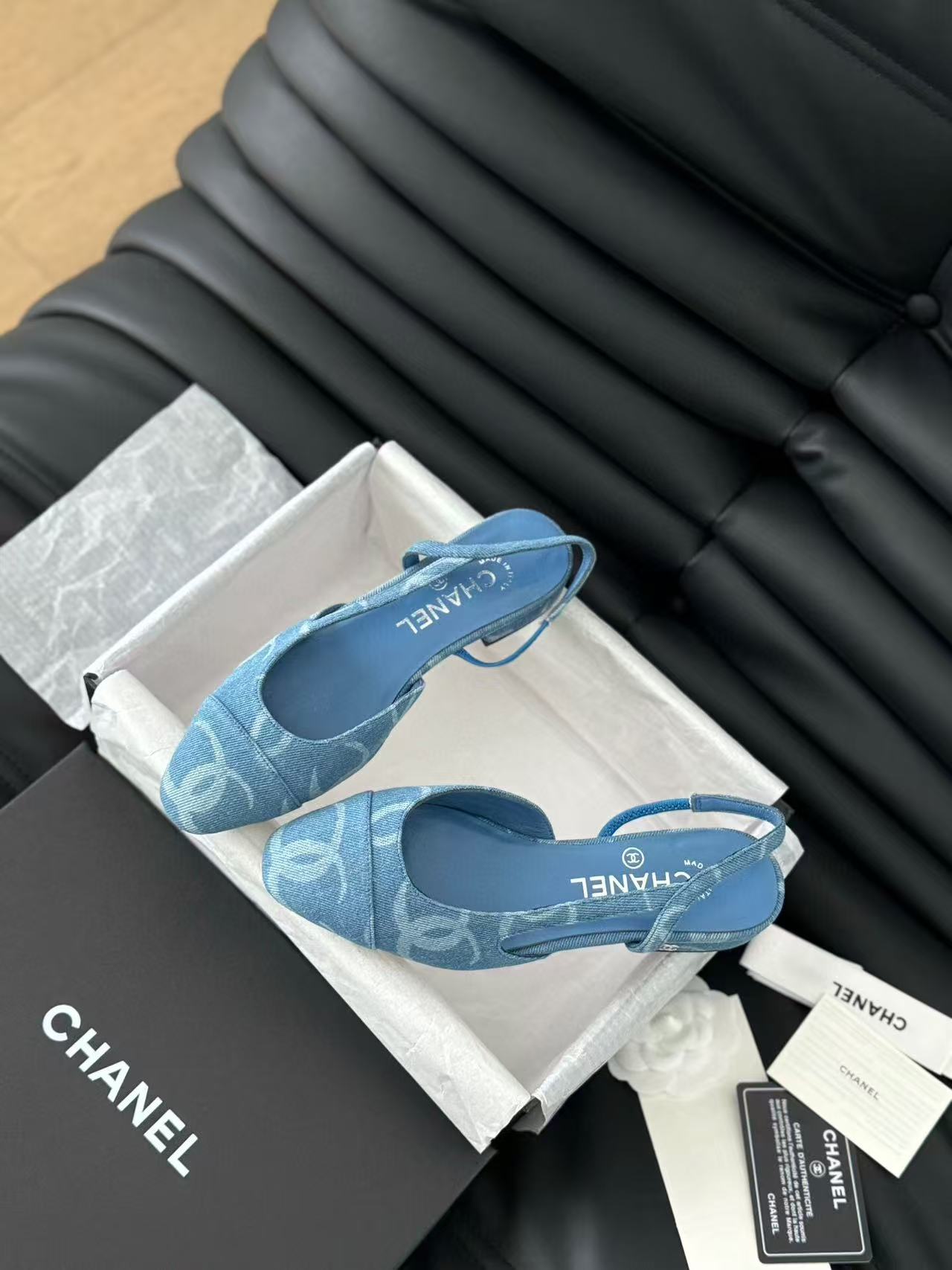CC FLAT SLINGBACK IN LIGHT BLUE DENIM - 35
